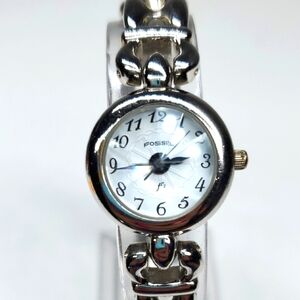 Vintage Fossil F² Watch PC9695 Rivoli Crystal Silver Band Watch